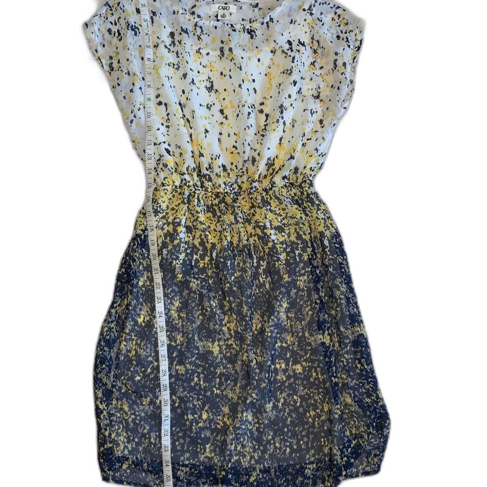 Cato Blue Yellow Splatter Print Dress XS Cap Sleeve Belted Chiffon - Picture 8 of 9